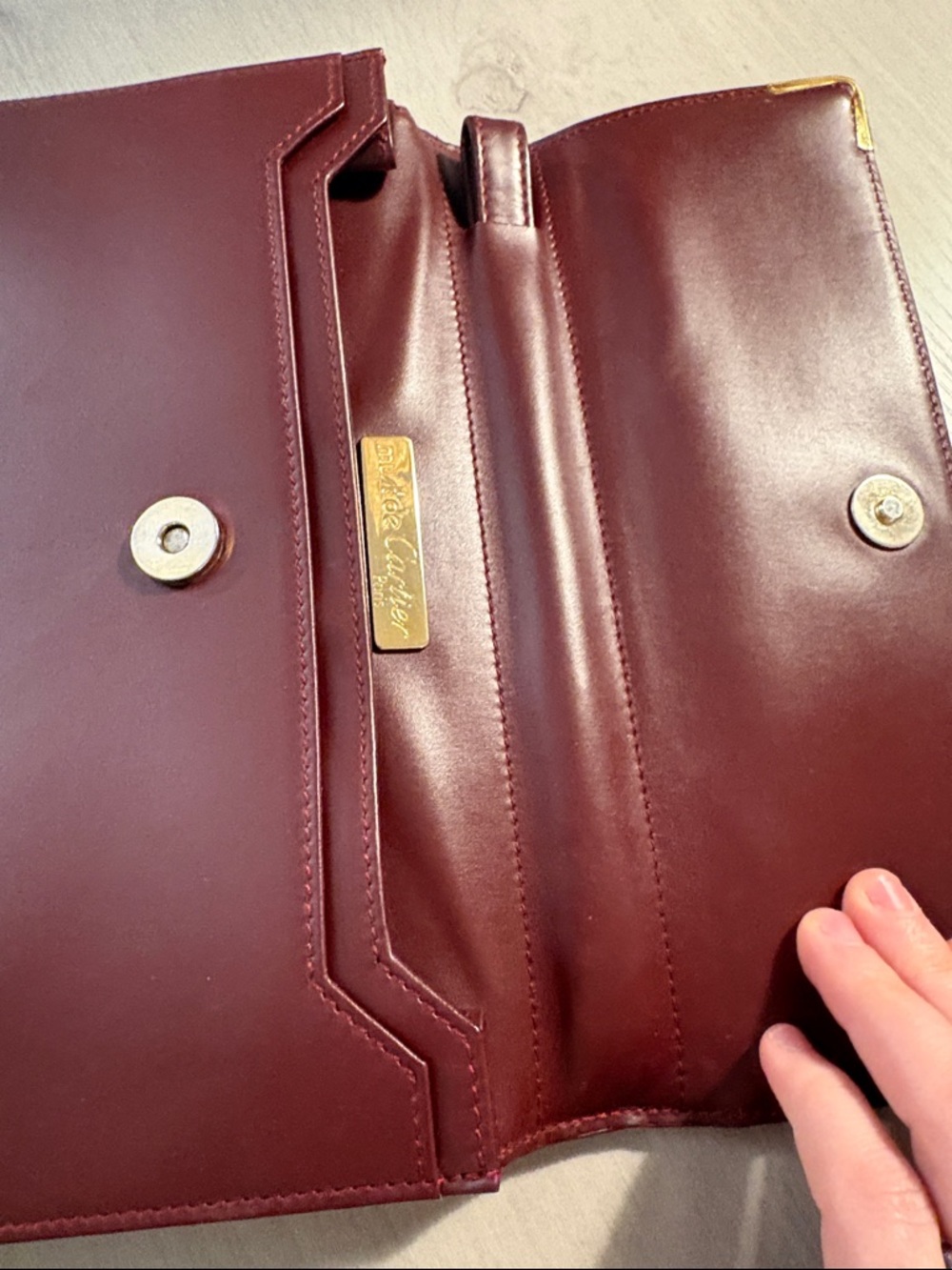 Cartier Burgundy Leather wristlet with Gold Corners - Picture 10 of 12